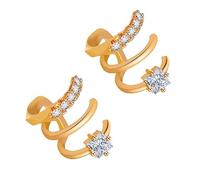 MALUGOGO Orecchini Clip Multilivello 2 Pezzi in Rame Color Oro Zirconi Scintillanti, Accessorio Orecchio Creativo per Feste e Uso Quotidiano Casual