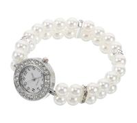 MALUGOGO Orologio da Polso Donna con Doppia Serie di Perle Elastiche e Strass, Design Elegante Vintage in Lega e Plastico, Resistente ai Graffi, per Feste di Natale