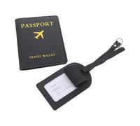 MALUGOGO Porta Passaporto in Pu Nero Targhetta per Valigia Riutilizzabile, Set da 1 per Viaggio e Ritiro Bagagli in Aeroporto