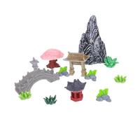 MALUGOGO Resiliente in resina in miniatura Rockery Mountain con padiglione in stile cinese e ponte in pietra, micro ornamenti paesaggistici per terrari fai da te da giardino fatato a bassa
