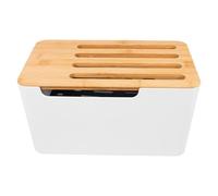 MALUGOGO Scatola Portacavi Da Interno Con Coperchio Bianco E Bambù Per Gestione Fili E Router Wi-Fi Con Design Per Dissipazione Del Calore