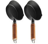 MALUGOGO Set 2 Pezzi Casseruola Piccola in Ghisa Nera per Sciogliere Formaggio e Cioccolato con Manico in Legno per Cucina Domestica e Pasticceria