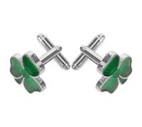 MALUGOGO Set di 2 gemelli a forma di trifoglio irlandese e fermacravatta verde da uomo, borchie irlandesi a forma di quadrifoglio, accessori per festa di San Patrizio e feste in ufficio
