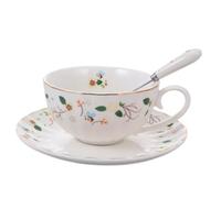MALUGOGO Set Superficie Liscia e Resistente in Ceramica Bianca Tazzine Caffè con Piattino e Cucchiaino, Capacità Ampia per Uso Quotidiano