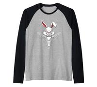 Malvagio Bunny Zipper Bocca Creepy Cute Rabbit per Uomo Donna Maglia con Maniche Raglan