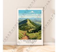 Malvern Hills Illustrazione Stampa Inghilterra Muro Poster Décor senza Cornice