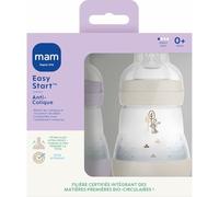 MAM 2 biberon Easy Start Anti-Colica 0+ mesi flusso lento (2 x 160 ml) lilla + sabbia - Biberon per ridurre le coliche e il disagio del bambino - Biberon per l'allattamento
