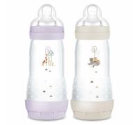 MAM Biberon Easy Start Anti-Colica 4 mesi+ – Flusso rapido – 2×320 ml Lilla + Sabbia
