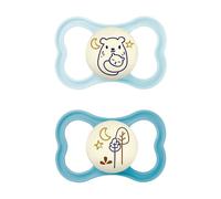 MAM Air Night S240 Ciuccio con aperture extra grandi per pelli sensibili, tettarella in silicone ultra morbida, per bambini dai 6 mesi, blu, con scatola sterilizzatrice automatica, 2 pezzi, 6+ meses
