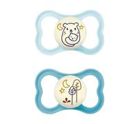 MAM Succhietti Air Night 6-16 mesi set 2, tettarella silicone, si illumina al buio – Azzurro/Celeste