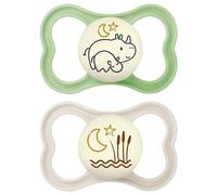 MAM Succhietto Air Night – 6-16 mesi – silicone – si illumina al buio – set 2 Verde/Grigio