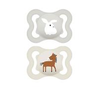MAM Air Succhietto 2-6 Mesi (Set da 2), Ciuccio MAM 2-6 mesi per pelli sensibili e delicate, Kit da 2 accessori neonato con tettarella in silicone e porta ciuccio sterilizzatore, Neutro/Beige