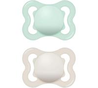 MAM Air Ciuccio in Set da 2 Succhietti misura 2-6 mesi, Tettarella in Caucciù Naturale, Bio-circolare, con Custodia Porta Succhietto, Verde
