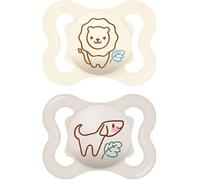 MAM Air Succhietto 2-6 Mesi (Set da 2), Ciuccio MAM 2-6 mesi per pelli sensibili e delicate, Kit da 2 accessori neonato con tettarella in silicone e porta ciuccio sterilizzatore, Neutro/Beige