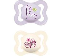 MAM Air Succhietto 2-6 Mesi (Set da 2), Ciuccio MAM 2-6 mesi per pelli sensibili e delicate, Kit da 2 accessori neonato con tettarella in silicone e porta ciuccio sterilizzatore, Lilla/Rosa