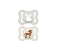 MAM Air Succhietto 2-6 Mesi (Set da 2), Ciuccio MAM 2-6 mesi per pelli sensibili e delicate, Kit da 2 accessori neonato con tettarella in silicone e porta ciuccio sterilizzatore, Neutro/Beige