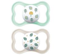 MAM Air Ciuccio in Set da 2 Succhietti misura 6+ mesi, Tettarella in Silicone SkinSoft, Bio-circolare, con Custodia Porta Succhietto, Verde
