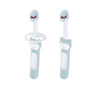 MAM Baby's Brush (Set da 2), Spazzolino denti bambini 6+ mesi con impugnatura antiscivolo, Spazzolino setole morbide per i primi dentini, Neonato accessori utili con anello di sicurezza gola, Azzurro