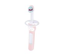 MAM Baby's Brush, Spazzolino denti bambini 6+ mesi, Rosa | Setole rosse per dosare il dentifricio, Testina arrotondata, Anello di sicurezza per la gola, Impugnatura compatta ergonomica