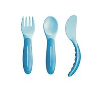 MAM Baby's Cutlery, Set posate bambini 6+ mesi, Azzurro | Con coltello, forchetta e cucchiaino svezzamento, Manici antiscivolo ed ergonomici, Lavabile in lavastoviglie