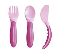 MAM Baby's Cutlery, Set posate bambini 6+ mesi, Rosa | Con coltello, forchetta e cucchiaino svezzamento, Manici antiscivolo ed ergonomici, Lavabile in lavastoviglie