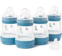 MAM Biberon anti-coliche Easy Start | Confezione da 4 (4 x 160 ml) | Biberon autosterilizzante | Tettarelle MAM a flusso lento misura 1 + 1 tettarella flusso medio misura 2 | blu (vari disegni)