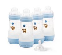 MAM Biberon Easy Start anti-coliche - 4x260 ml, autosterilizzante, tettarelle 2+1, blu