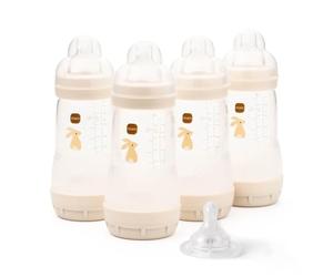MAM Biberon anti-coliche Easy Start | Confezione da 4 (4 x 260 ml) | Biberon autosterilizzante | Tettarelle MAM a flusso medio misura 2 + 1 tettarella a flusso rapido taglia 3 | unisex (vari disegni)