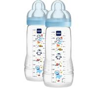 MAM Biberon Easy Active Baby Bottle 330 ml (Set da 2), Kit da 2 biberon MAM per bambini attivi ergonomici e pratici, Accessori neonato 4+ mesi allattamento con tettarella misura 3, Azzurro assortito