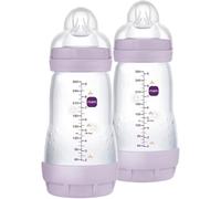 MAM Biberon Easy Start 260 ml (Set da 2), Kit da 2 biberon anticolica per allattamento misto, Riduce le bolle d'aria e il rischio di coliche, Accessori neonati 2+ mesi con tettarella misura 2, Lilla