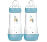 MAM Biberon Easy Start 320 ml, Biberon anticolica per allattamento misto, Riduce le bolle d'aria e il rischio di coliche, Accessori neonati 4+ mesi autosterilizzanti e con tettarella misura 3, Azzurro