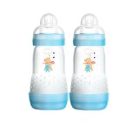 MAM Biberon Easy Start Anti-Colic A137 - Sistema Anti-Colic Brevetto con tettarella in silicone Skinsofttm ultra morbido, bebè a partire da 2 mesi, Autosterilizzabile a 3 min, blu, 260 ml, 2 unità