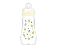 MAM Biberon Feel Good 260 ml, Biberon vetro pregiato resistente alle alte temperature, Accessori neonati ergonomici per uso quotidiano e allattamento misto con morbida tettarella misura 2, Neutro
