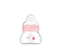 MAM Biberon in vetro, neonato, 0 mesi, 90 ml, con tettarella 0 a flusso extra lento in silicone, facile da pulire, Feel Good, rosa, confezione da 1