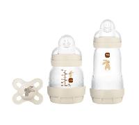 Mam Biberon Set Neonato 2 Biberon Anticolica Easy Start 130 Ml e 260 Ml e Ciuccio Original Start, Riduce Bolle D'aria e Il Rischio Di Coliche, Tettarella Silicone, Neutro, 3 Pezzi