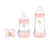 MAM Biberon Set Neonato con 2 biberon anticolica Easy Start 130 ml e 260 ml e Ciuccio Original Start, Riduce bolle d'aria e il rischio di coliche, Accessori neonati con tettarella in silicone, Rosa