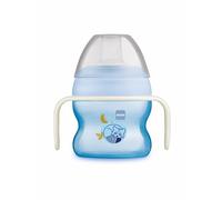 MAM Bicchiere da apprendimento, a partire da 4 mesi, 150 ml, Primo bicchiere del bambino, ugello anti-spargimento, in silicone, facile accettazione, con manici che si illuminano al buio, blu,