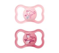 MAM Chupete con Escudo Ventilado, a Partir de 16 Meses, con Tetina Simétrica, Plana y Flexible de Silicona de Fácil Aceptación, con Caja Autoesterilizadora, Air, Rosa Mate, Pack de 2uds