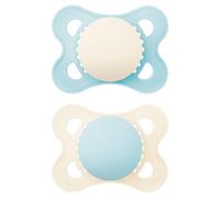 MAM Ciucci originali, 0-6 mesi, confezione da 2, forniti in custodia per sterilizzatore, materiali sostenibili, accessori per bambini per neonati, colore blu (vari motivi)