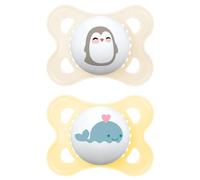 MAM Ciucci originali, 0-6 mesi, confezione da 2, forniti in custodia per sterilizzatore, materiali sostenibili, accessori per bambini, crema (vari motivi)