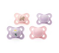 MAM Ciucci originali, 0-6 mesi, confezione da 4, materiali sostenibili, accessori per bambini, rosa/lilla (vari motivi)