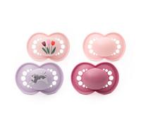 MAM Ciucci originali, 6-18 mesi, confezione da 4, materiali sostenibili, accessori per bambini, rosa (vari motivi)