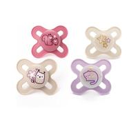 MAM Ciucci originali da giorno e da notte, 0-2 mesi, confezione da 4, include 2 ciucci che si illuminano al buio, design ortodontico, accessori per bambini, rosa (vari motivi)