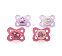 MAM Ciucci originali da giorno e da notte, 0-6 mesi, confezione da 4, include 2 ciucci che si illuminano al buio, design ortodontico, accessori per bambini, rosa (vari motivi)
