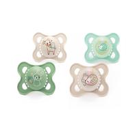 MAM Ciucci originali da giorno e da notte, 0-6 mesi, confezione da 4, include 2 ciucci che si illuminano al buio, design ortodontico, accessori per bambini, beige (vari motivi)