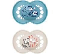 MAM Ciucci originali, dai 6 mesi in su, confezione da 2, forniti in custodia per sterilizzatore, design ortodontico, materiali sostenibili, accessori per bambini, blu (vari motivi)