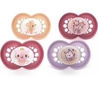 MAM Ciucci originali per giorno e notte, 6-18 mesi, confezione da 4, include 2 ciucci che si illuminano al buio, design ortodontico, accessori per bambini, rosa (vari motivi)