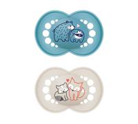 MAM Ciuccio a partire da 6 mesi, con tettarella simmetrica, piatta e flessibile in silicone skin soft silicone facile accettazione, con scatola autosterilizzante, MAM originale, blu opaco, confezione