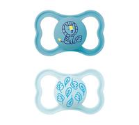 MAM Ciuccio con scudo ventilato, a partire da 6 mesi, tettarella simmetrica, piatta, extra sottile e flessibile, in silicone, facile accettazione, con scatola autosterilizzante, MAM Supreme, blu
