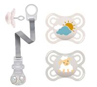 MAM Ciuccio in silicone, 0-6, set da 2 pezzi, con 2 scatole per il trasporto sterilizzate, porta ciuccio NIP Petrol //